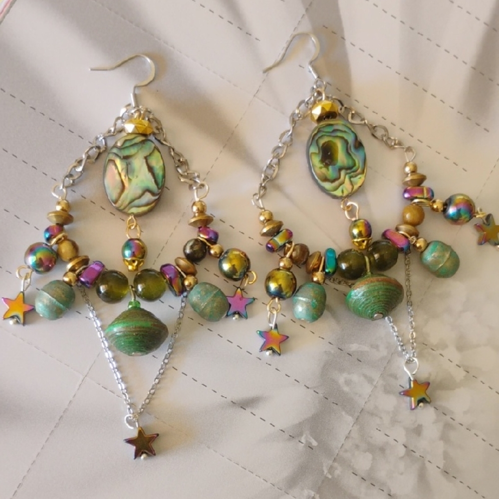 Boho Cosmic Style Stellar Statement Earrings With… - image 1